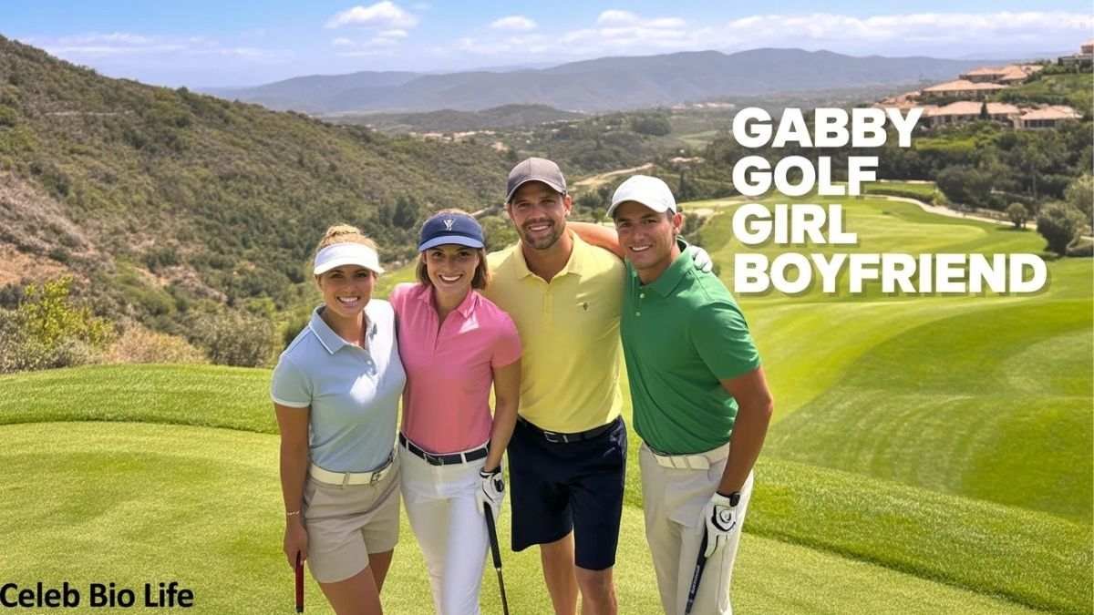 Golfers group with scenic course view.