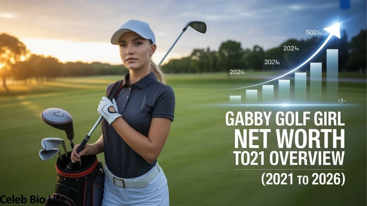 Female golfer with net worth chart.