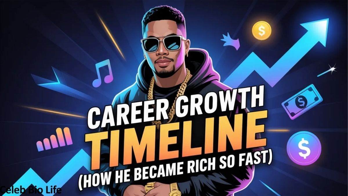 Career growth timeline with rapper art.