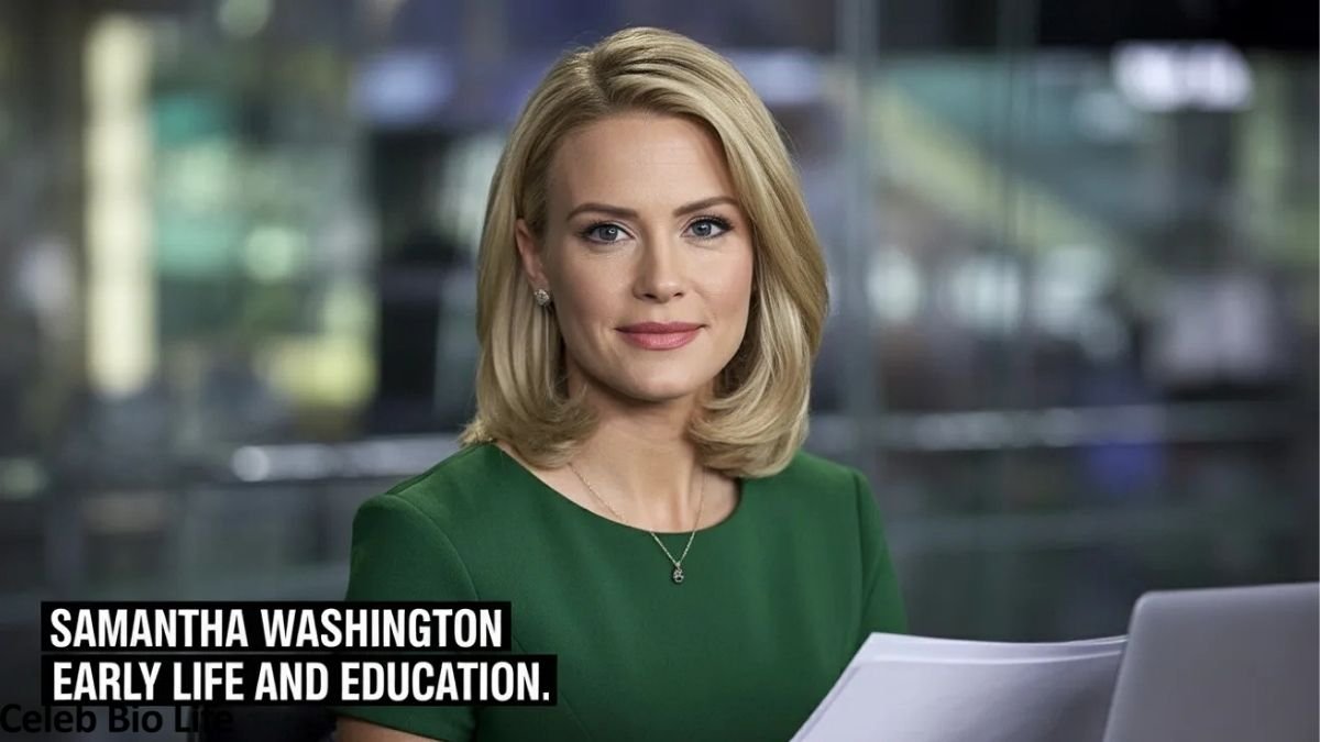 Female news anchor holding papers.