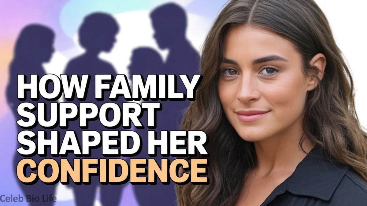 Woman portrait with family support text.