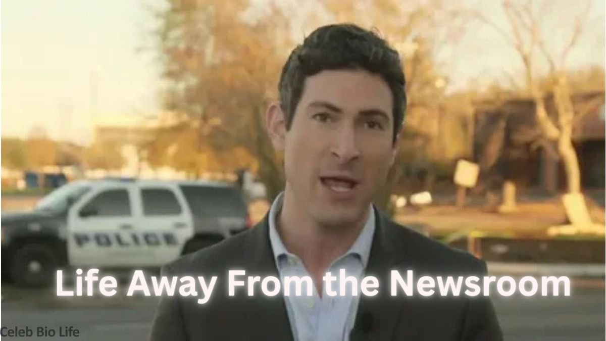 Man reporting outdoors near police car
