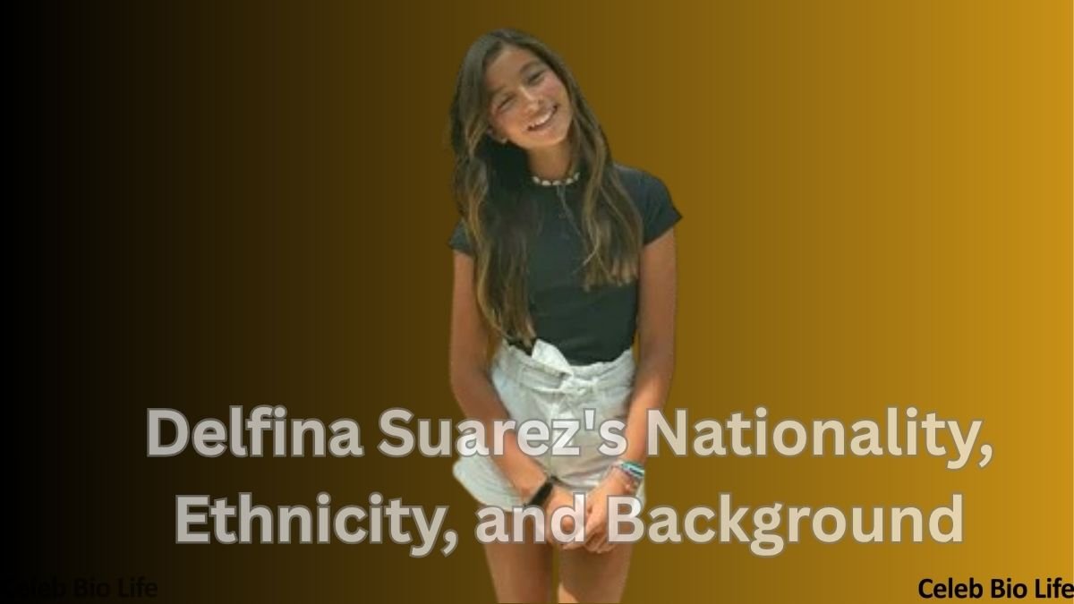 Delfina Suárez smiling in a black top and white shorts against a golden background.