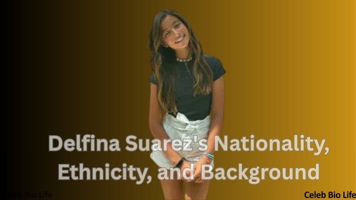Delfina Suárez smiling in a black top and white shorts against a golden background.